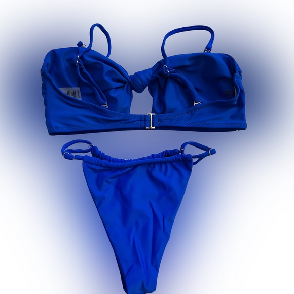 Vibrant Blue Knot Front Cheeky Thong Bikini Set - Picture 3 of 12